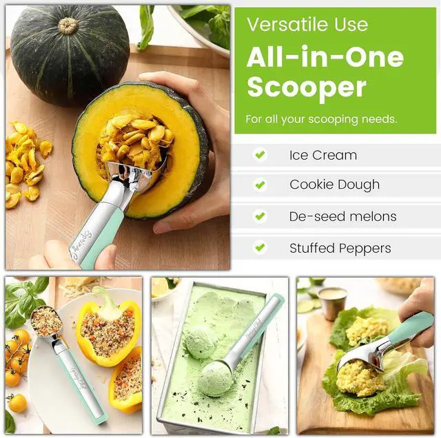 Alt view image 7 of 7 - Spring Chef Heavy Duty Metal Ice Cream Scoop with Soft Grip Handle, Mint