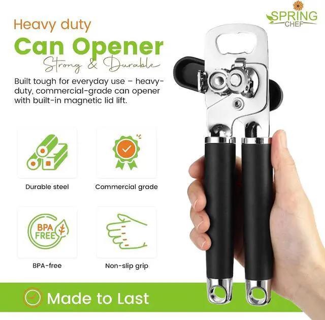 Alt view image 2 of 7 - Spring Chef Stainless Steel Manual Can Opener with Soft Grip Handles, Black