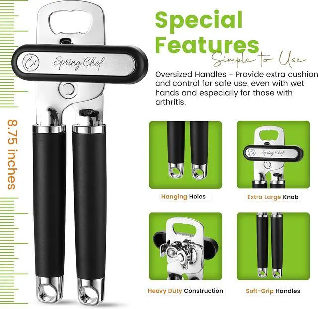 Alt view image 3 of 7 - Spring Chef Stainless Steel Manual Can Opener with Soft Grip Handles, Black