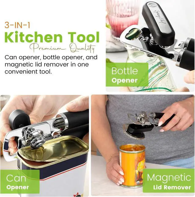 Alt view image 4 of 7 - Spring Chef Stainless Steel Manual Can Opener with Soft Grip Handles, Black