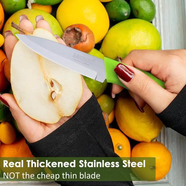 Alt view image 2 of 7 - Paring Knife, 4 inch Kitchen Knives Set with Cover Small Knife for Fruit Peeling Vegetable Stainless Steel with Sheath Ergonomic Handle
