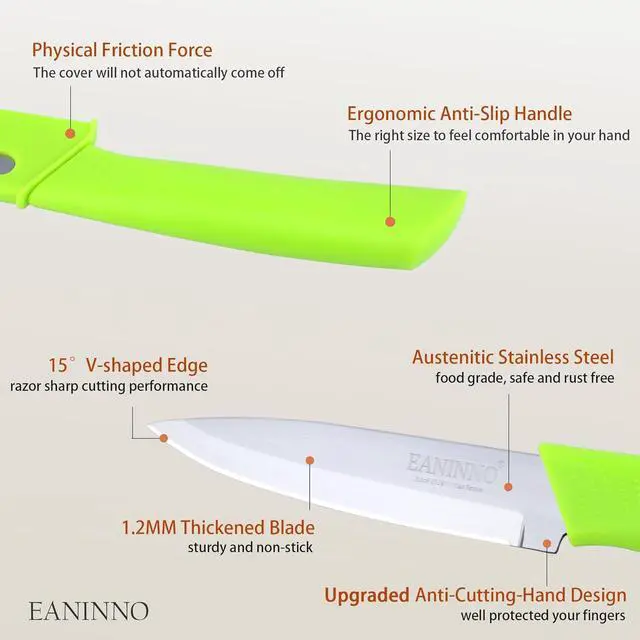 Alt view image 3 of 7 - Paring Knife, 4 inch Kitchen Knives Set with Cover Small Knife for Fruit Peeling Vegetable Stainless Steel with Sheath Ergonomic Handle