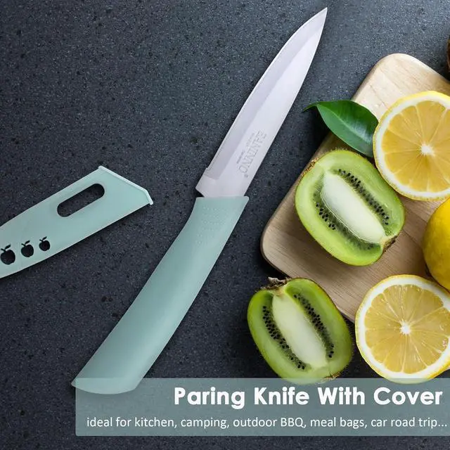 Alt view image 4 of 7 - Paring Knife, 4 inch Kitchen Knives Set with Cover Small Knife for Fruit Peeling Vegetable Stainless Steel with Sheath Ergonomic Handle