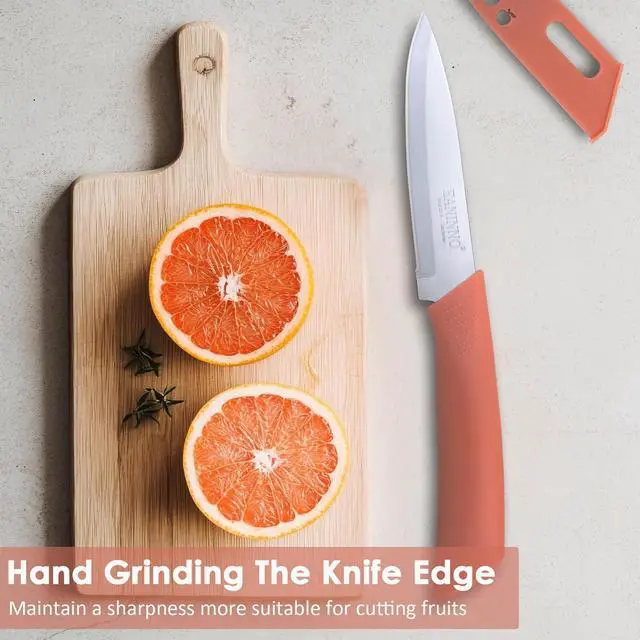 Alt view image 6 of 7 - Paring Knife, 4 inch Kitchen Knives Set with Cover Small Knife for Fruit Peeling Vegetable Stainless Steel with Sheath Ergonomic Handle
