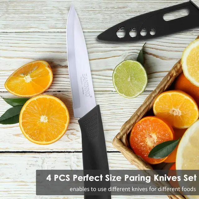 Alt view image 7 of 7 - Paring Knife, 4 inch Kitchen Knives Set with Cover Small Knife for Fruit Peeling Vegetable Stainless Steel with Sheath Ergonomic Handle