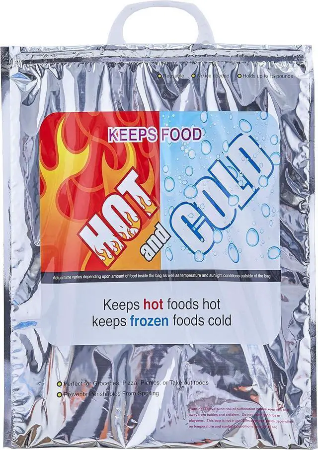 Main image of Superio Hot and Cold Insulated Bags for Food Delivery, Grocery Shopping Bags, Food Storage for Hot and Frozen Food for Travel, Disposable Cooler Bag, Reinforced Thermal Lunch Bag (1, 13.5"x17.5")