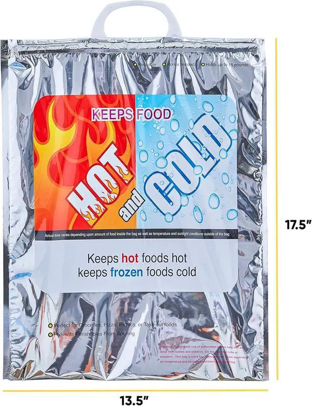 Alt view image 2 of 7 - Superio Hot and Cold Insulated Bags for Food Delivery, Grocery Shopping Bags, Food Storage for Hot and Frozen Food for Travel, Disposable Cooler Bag, Reinforced Thermal Lunch Bag (1, 13.5"x17.5")