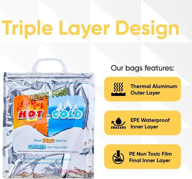 Alt view image 5 of 7 - Superio Hot and Cold Insulated Bags for Food Delivery, Grocery Shopping Bags, Food Storage for Hot and Frozen Food for Travel, Disposable Cooler Bag, Reinforced Thermal Lunch Bag (1, 13.5"x17.5")