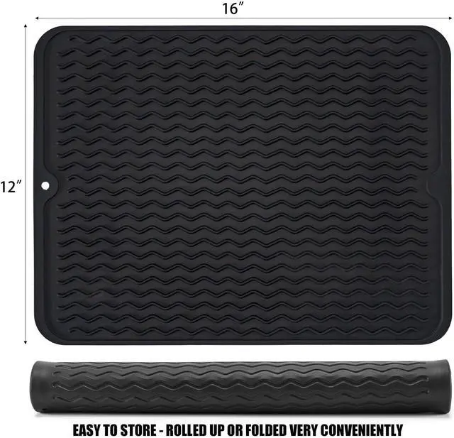 Alt view image 2 of 7 - Silicone Dish Drying Mat, Non-Slip Easy Clean Sink Mat, Black, 16" x 12"