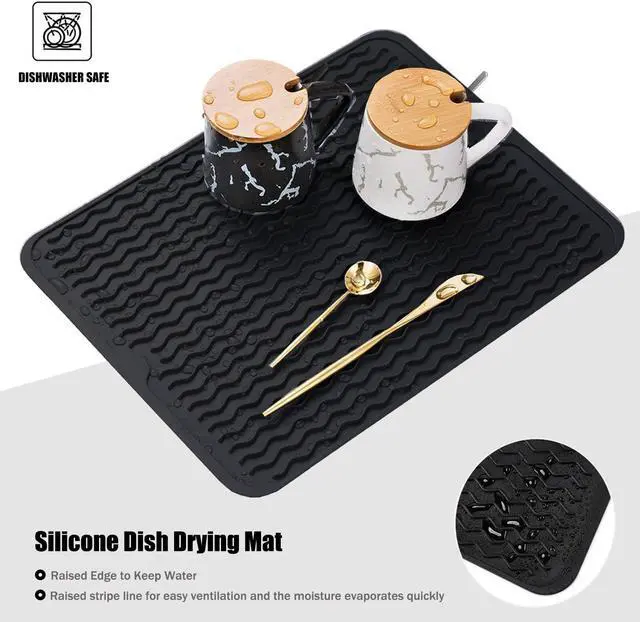 Alt view image 3 of 7 - Silicone Dish Drying Mat, Non-Slip Easy Clean Sink Mat, Black, 16" x 12"