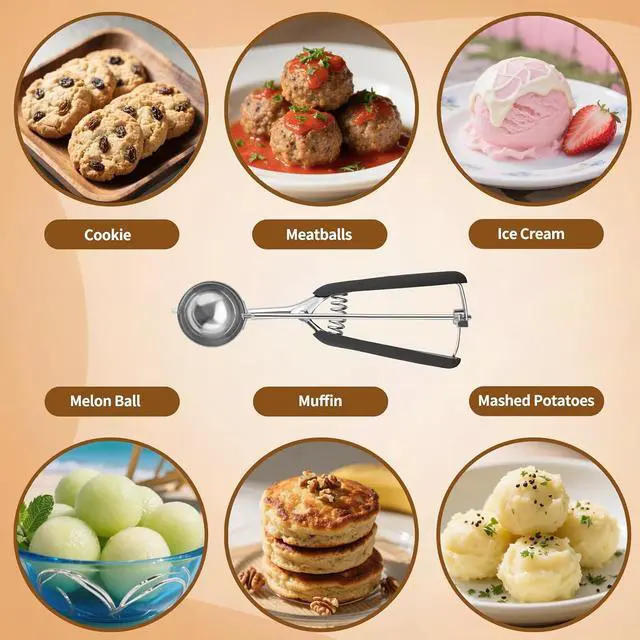 Alt view image 6 of 7 - Medium Cookie Scoop 2 Tablespoon, Size #40 Cookie Dough Scoop, 18/8 Stainless Steel Ice Cream Scoop with Comfortable Grip, for Baking Cookies, Muffins, Cupcakes