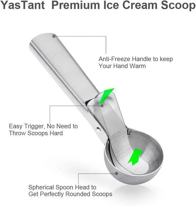 Alt view image 2 of 7 - Premium Ice Cream Scoop with Trigger Ice Cream Scooper Stainless Steel, Heavy Duty Metal Icecream Scoop Spoon Dishwasher Safe, Perfect for Frozen Yogurt, Gelatos, Sundaes, Medium Silver