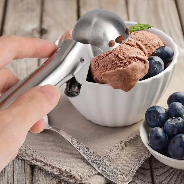 Alt view image 5 of 7 - Premium Ice Cream Scoop with Trigger Ice Cream Scooper Stainless Steel, Heavy Duty Metal Icecream Scoop Spoon Dishwasher Safe, Perfect for Frozen Yogurt, Gelatos, Sundaes, Medium Silver