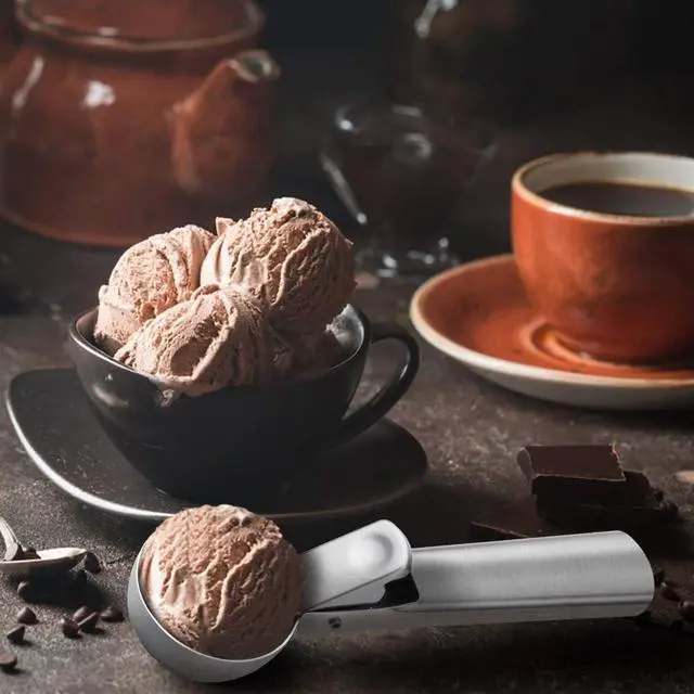Alt view image 6 of 7 - Premium Ice Cream Scoop with Trigger Ice Cream Scooper Stainless Steel, Heavy Duty Metal Icecream Scoop Spoon Dishwasher Safe, Perfect for Frozen Yogurt, Gelatos, Sundaes, Medium Silver