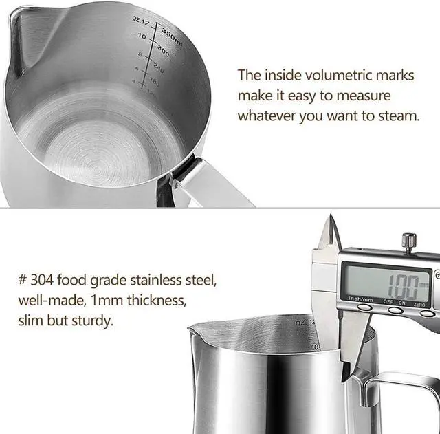 Alt view image 4 of 7 - HOOMIL Milk Frothing Pitcher, 12oz/20oz/32oz 304 Stainless Steel