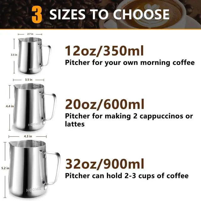 Alt view image 2 of 7 - HOOMIL Milk Frothing Pitcher, 12oz/20oz/32oz 304 Stainless Steel