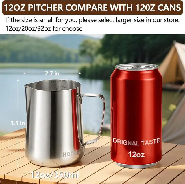 Alt view image 3 of 7 - HOOMIL Milk Frothing Pitcher, 12oz/20oz/32oz 304 Stainless Steel
