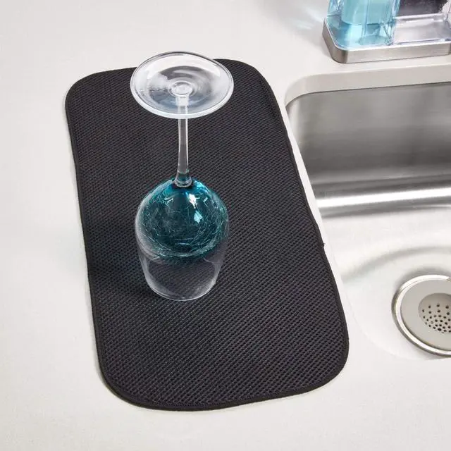 Alt view image 2 of 5 - iDesign Fabric Mini Kitchen Countertop Dish Drying Mat, Black