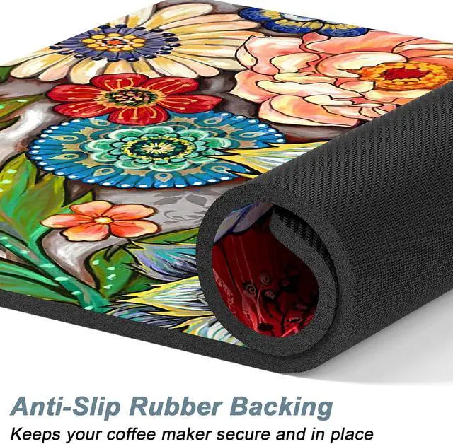 Alt view image 4 of 7 - Rnivvi Coffee Mat, 12" x 19" Cute Flower Theme Coffee Bar Mats for Espresso Machine Station Accessories and Organizer, Hide Stain Rubber Backed Absorbent Dish Drying Pad for Kitchen Counter, Mandala