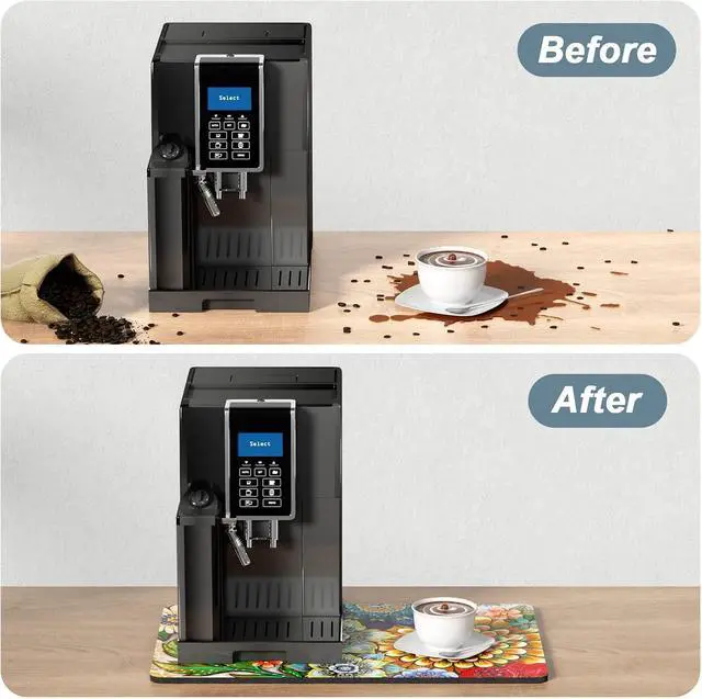 Alt view image 6 of 7 - Rnivvi Coffee Mat, 12" x 19" Cute Flower Theme Coffee Bar Mats for Espresso Machine Station Accessories and Organizer, Hide Stain Rubber Backed Absorbent Dish Drying Pad for Kitchen Counter, Mandala
