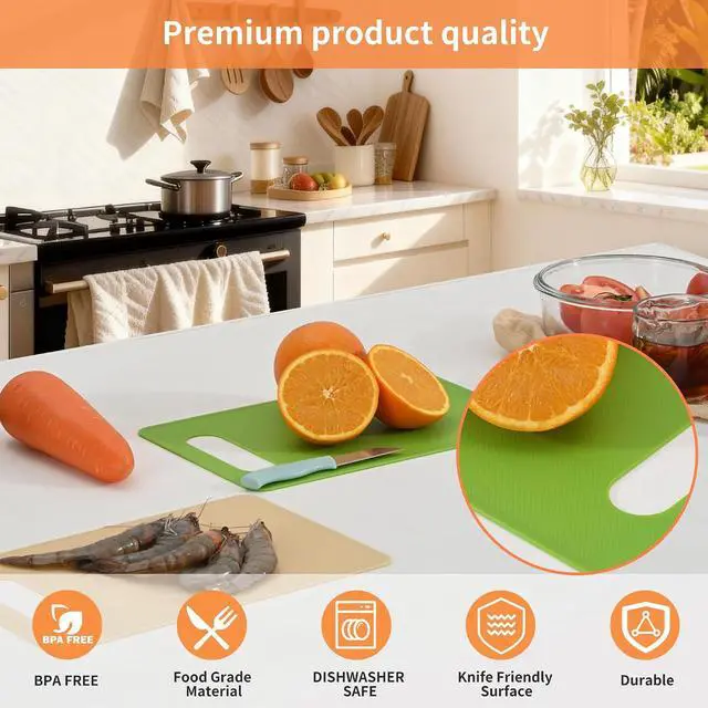 Alt view image 4 of 7 - Luckyiren Plastic Cutting Board Set, 6-Piece Kitchen Cutting Mats, BPA-Free
