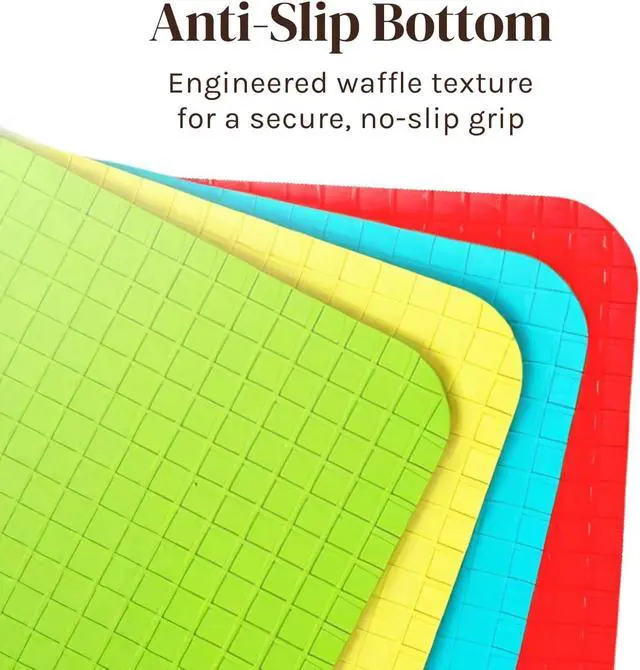 Alt view image 3 of 7 - Cooler Kitchen 4 Piece Flexible Plastic Cutting Boards for Kitchen, BPA Free Plastic Cutting Mats For Kitchen - Extra Thick Chopping Mats - Mats Color Coded with Food Icons - Non Slip Dishwasher Safe