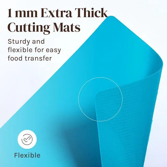 Alt view image 6 of 7 - Cooler Kitchen 4 Piece Flexible Plastic Cutting Boards for Kitchen, BPA Free Plastic Cutting Mats For Kitchen - Extra Thick Chopping Mats - Mats Color Coded with Food Icons - Non Slip Dishwasher Safe
