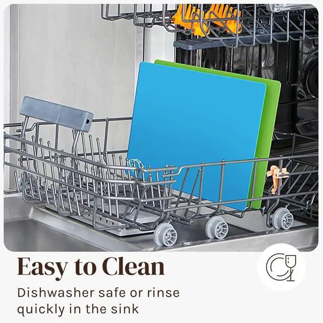 Alt view image 7 of 7 - Cooler Kitchen 4 Piece Flexible Plastic Cutting Boards for Kitchen, BPA Free Plastic Cutting Mats For Kitchen - Extra Thick Chopping Mats - Mats Color Coded with Food Icons - Non Slip Dishwasher Safe