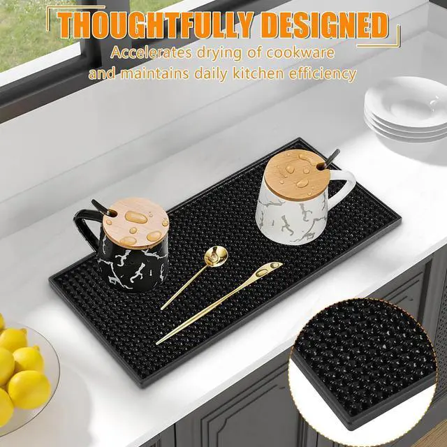 Alt view image 3 of 7 - Ninsula 2 Pack Bar Mat, 6" x 12" Bar Mats for Countertop, Non Slip Spill Proof Service Mat, Rubber Dish Drying Mat for Coffee Bar, Bartending, Home Kitchen & Restaurant