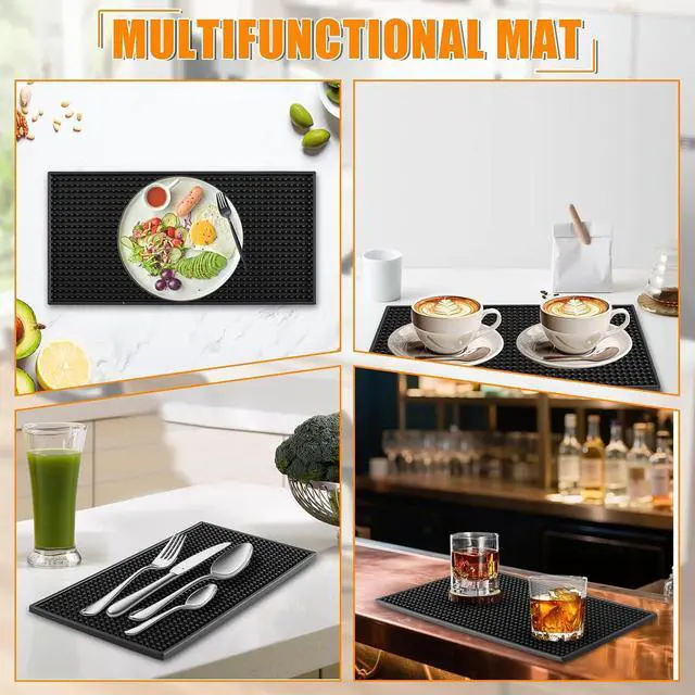Alt view image 6 of 7 - Ninsula 2 Pack Bar Mat, 6" x 12" Bar Mats for Countertop, Non Slip Spill Proof Service Mat, Rubber Dish Drying Mat for Coffee Bar, Bartending, Home Kitchen & Restaurant