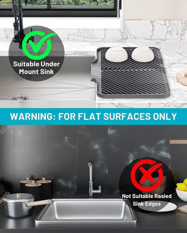 Alt view image 7 of 7 - Dish Drying Mat Kitchen Counter - Silicone Dish Drying Pad with Built-in Drain for Sink, Refrigerator and Drawer liner, Easy Clean, Non-Slip, Heat Resistant, 15.8" x 13"