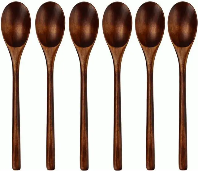 Main image of AOOSY 9 In Wooden Spoons for Eating, 6Pcs Japanese Natural Soup Spoons