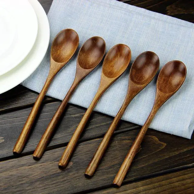 Alt view image 2 of 7 - AOOSY 9 In Wooden Spoons for Eating, 6Pcs Japanese Natural Soup Spoons