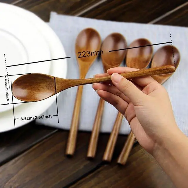 Alt view image 3 of 7 - AOOSY 9 In Wooden Spoons for Eating, 6Pcs Japanese Natural Soup Spoons