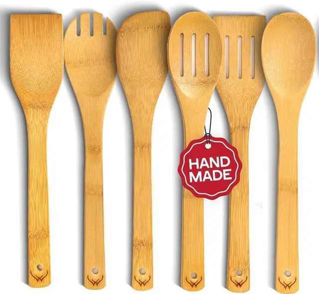 Main image of WOODLANDS USA Wooden Spoons for Cooking set of 6 Premium Wooden Utensil set for everyday use Versatile Cooking utensils set safe for nonstick pans Durable wooden spoon kitchen utensils set