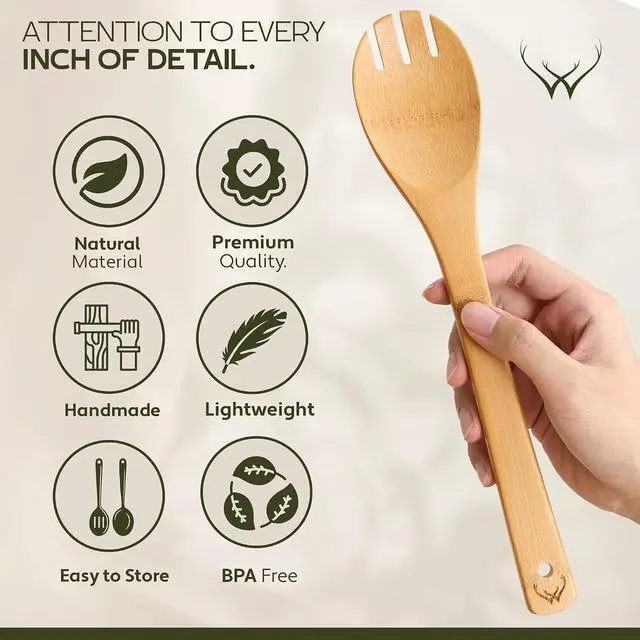 Alt view image 2 of 7 - WOODLANDS USA Wooden Spoons for Cooking set of 6 Premium Wooden Utensil set for everyday use Versatile Cooking utensils set safe for nonstick pans Durable wooden spoon kitchen utensils set