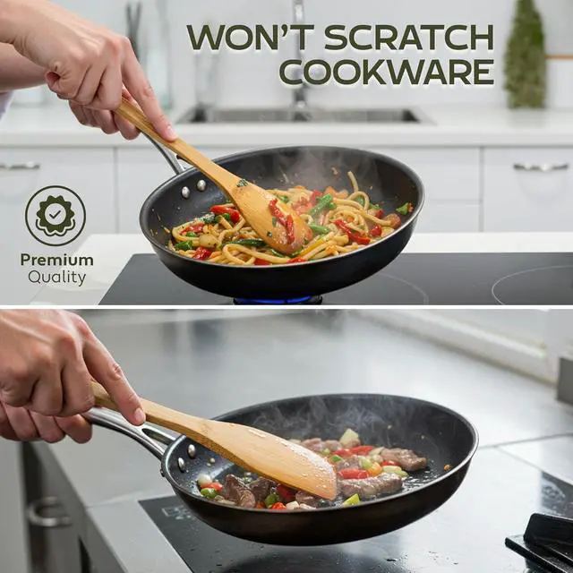 Alt view image 3 of 7 - WOODLANDS USA Wooden Spoons for Cooking set of 6 Premium Wooden Utensil set for everyday use Versatile Cooking utensils set safe for nonstick pans Durable wooden spoon kitchen utensils set
