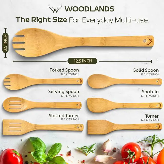 Alt view image 4 of 7 - WOODLANDS USA Wooden Spoons for Cooking set of 6 Premium Wooden Utensil set for everyday use Versatile Cooking utensils set safe for nonstick pans Durable wooden spoon kitchen utensils set
