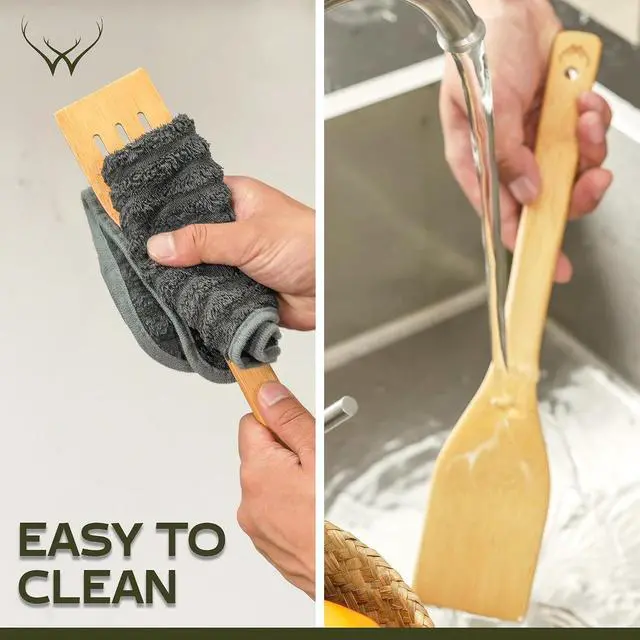 Alt view image 5 of 7 - WOODLANDS USA Wooden Spoons for Cooking set of 6 Premium Wooden Utensil set for everyday use Versatile Cooking utensils set safe for nonstick pans Durable wooden spoon kitchen utensils set