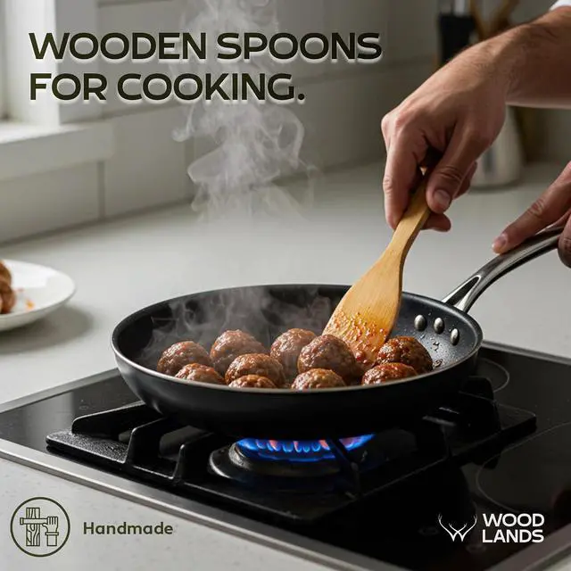 Alt view image 6 of 7 - WOODLANDS USA Wooden Spoons for Cooking set of 6 Premium Wooden Utensil set for everyday use Versatile Cooking utensils set safe for nonstick pans Durable wooden spoon kitchen utensils set
