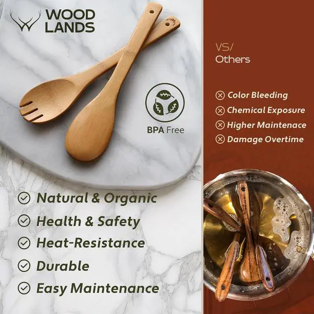 Alt view image 7 of 7 - WOODLANDS USA Wooden Spoons for Cooking set of 6 Premium Wooden Utensil set for everyday use Versatile Cooking utensils set safe for nonstick pans Durable wooden spoon kitchen utensils set