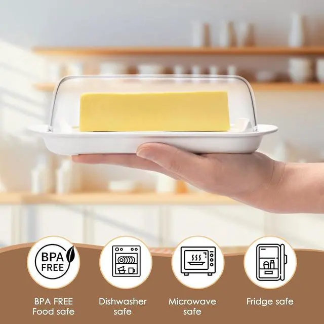 Alt view image 2 of 6 - Hekeieon Butter Dish, Butter Keeper,Airtight Butter Dish with Clear Lid for Countertop and Refrigerator Door ShelfButter Container Holds for East/West Coast Butter, Microwave and dishwasher safety