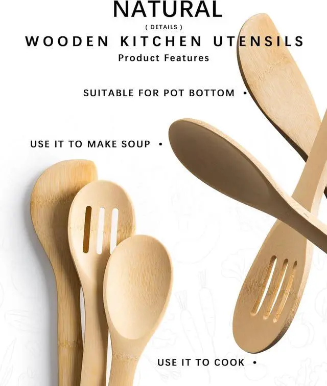 Alt view image 4 of 5 - Wooden Spoons for Cooking, 3-Piece Bamboo Cooking Utensil Set