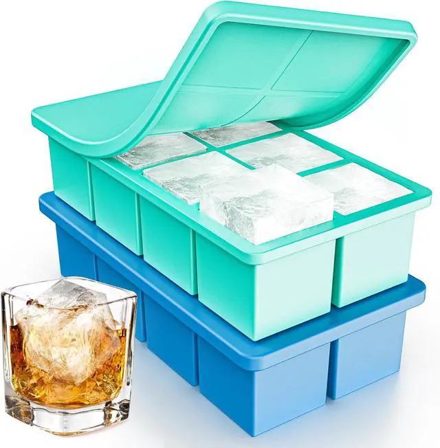 Main image of Large Ice Cube Tray 2 Pack, 2 Inch Silicone Ice Cube Molds for Whisky