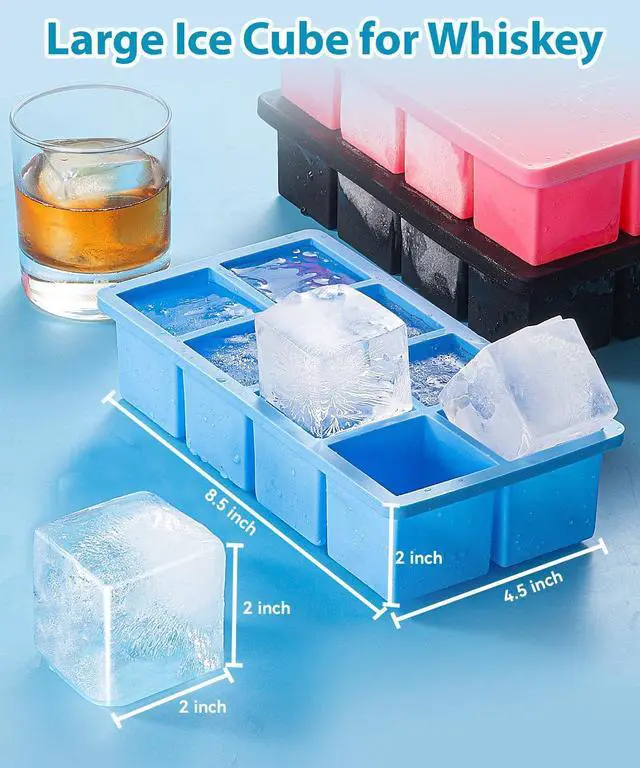 Alt view image 3 of 7 - Large Ice Cube Tray 2 Pack, 2 Inch Silicone Ice Cube Molds for Whisky