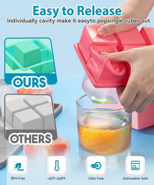 Alt view image 4 of 7 - Large Ice Cube Tray 2 Pack, 2 Inch Silicone Ice Cube Molds for Whisky