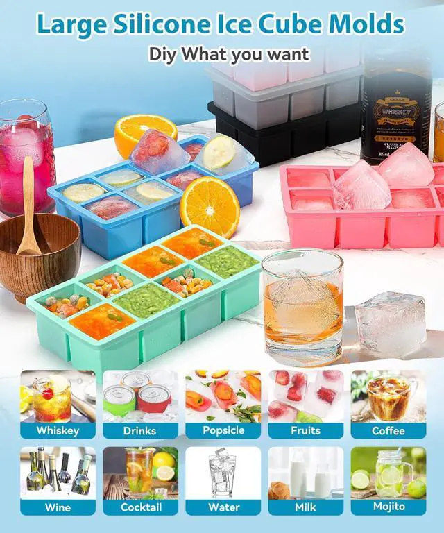 Alt view image 6 of 7 - Large Ice Cube Tray 2 Pack, 2 Inch Silicone Ice Cube Molds for Whisky