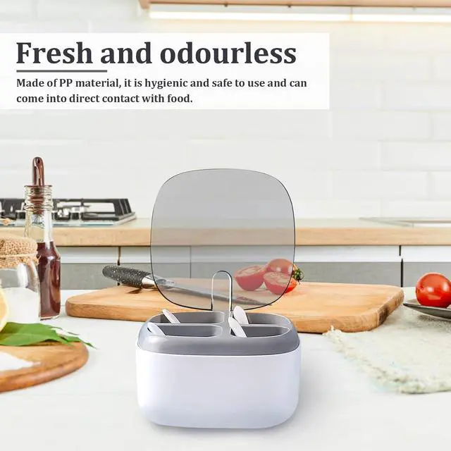 Alt view image 4 of 7 - Seasoning Box with Lid and Spoon, 4 Compartment Spice Pots with Handle, Home Kitchen Condiment Jars for Sugar Salt Pepper