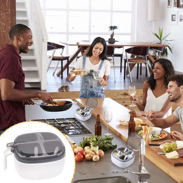 Alt view image 6 of 7 - Seasoning Box with Lid and Spoon, 4 Compartment Spice Pots with Handle, Home Kitchen Condiment Jars for Sugar Salt Pepper