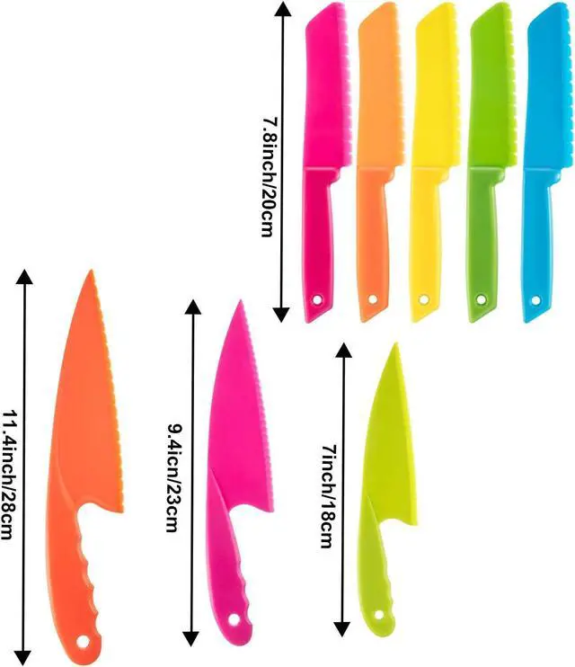 Alt view image 3 of 7 - JOVITEC 8 Pcs Kid Cooking Kitchen Knife Set, Plastic Serrated Edges Children's Safe Chef Nylon Knives for Cutting Fruit Bread Cake Salad Lettuce Kids Cooking Supply(Multi Colors Square Knife)